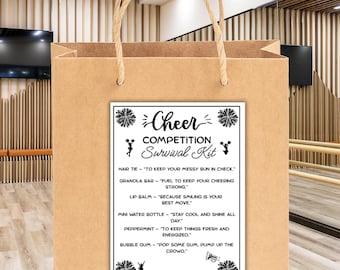 Cheer Competition Survival Kit Tag Printable:Cheer Competition Tag Cheerleader Favor Tag for Spirit Bag, Team Gifts, Cheer Squad Goodie Bags