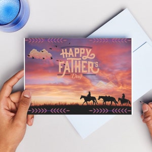 Western cowboy/ranch themed Printable card for Father's Day,Fathers day horse in the sunset, horse dad, ranch dad, cowboy dad card