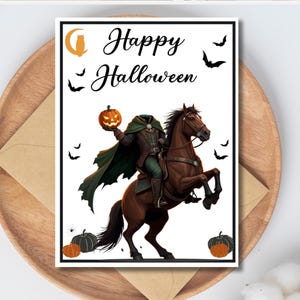 Carte d'Halloween imprimable avec cheval fantasmagorique