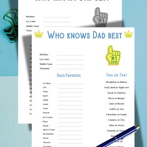 Who knows Dad best,Dad&#39;s favorite things survey,Printable Father&#39;s Day game, Dad&#39;s birthday game, Father&#39;s Day quiz game, Dad questionnaire