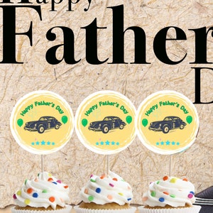 Father&#39;s Day Car Cupcake Toppers: Printable Dessert Flags (PDF Download, 8.5x11in Sheet)