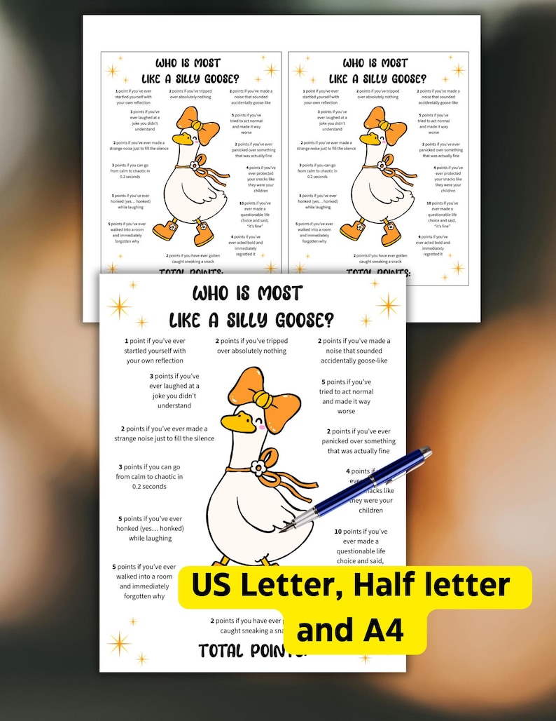 Silly Goose Printable Game,funny Party Game, Goose-themed Activity ...