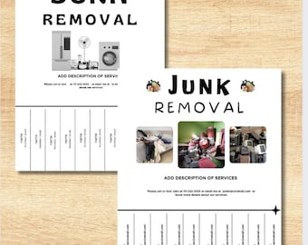 Bewerkbare sjabloon folder voor verwijderen van rommel: serviceadvertentie opruimen, afscheurfolder rommel verwijderen, afscheurfolder canvas voor afval, rommel en ongewenste items