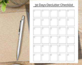 Lista de 30 días para ordenar, Desafío de orden, Planificador imprimible para organizar el hogar, Lista de 30 días para ordenar, Desafío de 30 días para ordenar con TDAH