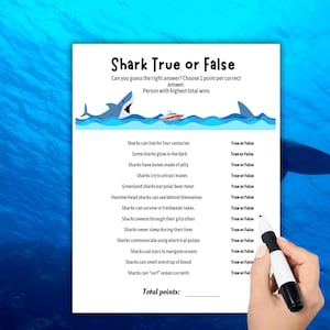 Shark True or False Trivia Game: Printable Quiz (Digital Download)
