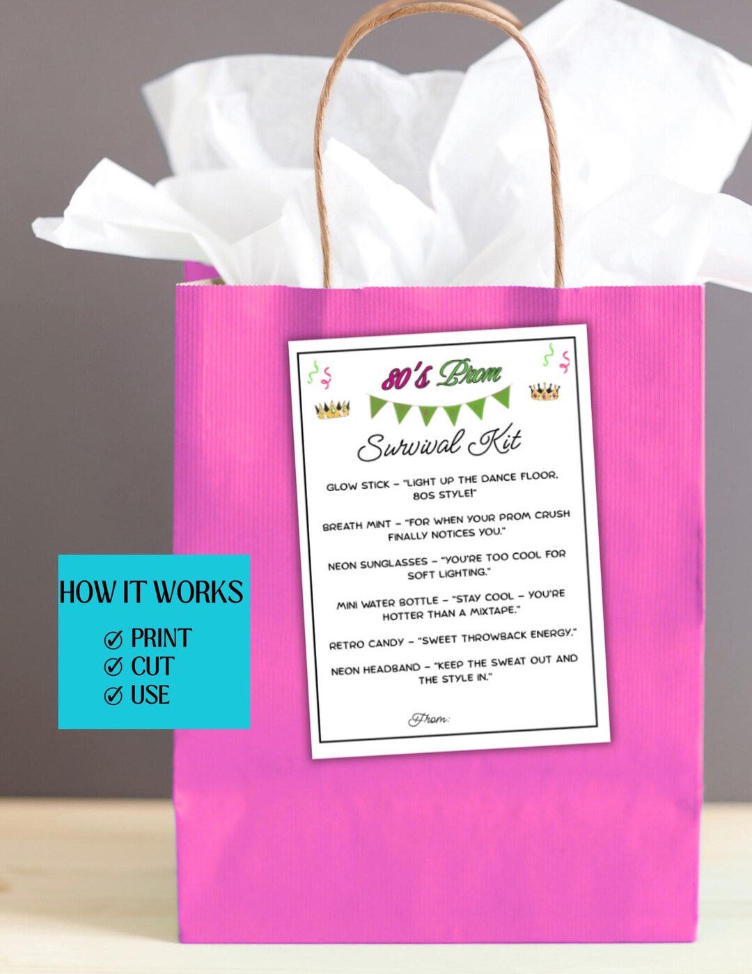 80’s Prom Survival Kit Tags,fun Printable Favor Labels, Retro Party ...