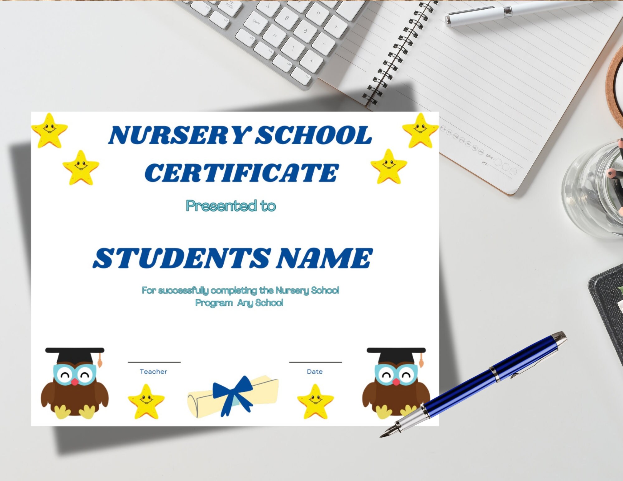 Editable Nursery School Certificate: Graduation Award (PDF Canva File ...