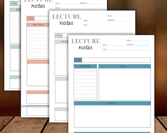 Lecture Notes Printable Planner, Study Organizer, Lecture Notes Template, Student Study Guide, Class Notes Worksheet, Academic Productivity