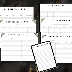 Volunteer sign in sheet, volunteer register, volunteer sign up sheet, sign up form for pto/ptg,volunteer log ,volunteer sign up template