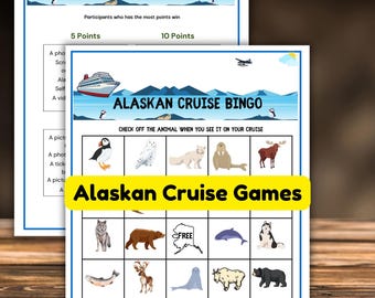 Alaskan Cruise Games,Alaska Wildlife activity, Alaskan vacation themed games, Family trip to Alaska activities,Alaska  vacation game pack