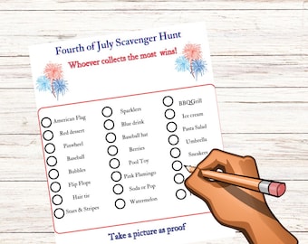 Patriotic Scavenger Hunt Game, 4th of July Treasure hunt,Independence Day Scavenger Hunt,Printable Patriotic Game for Parties, BBQs, picnics