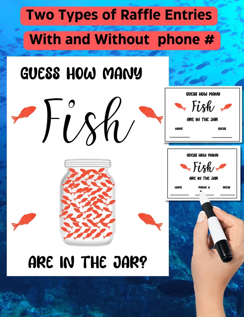 Fish Theme Raffle Guess How Many Fish Game: Printable Raffle Sign & Bid Slips (PDF ...