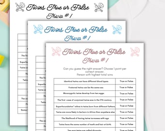 Twin True or False Trivia Game: Printable Baby Shower Quiz (PDF),Twin themed party game activity for baby shower/sprinkle, Twin themed game