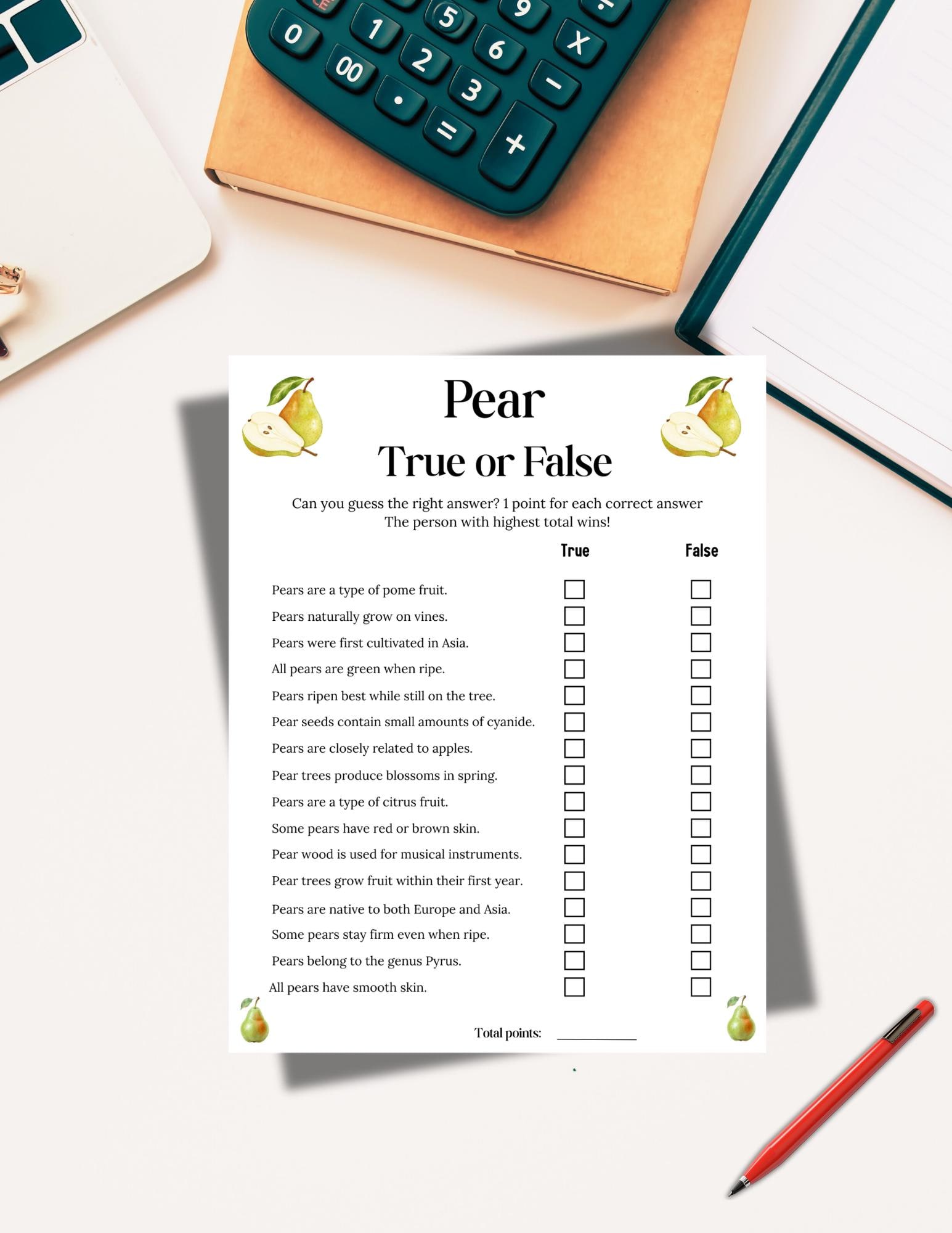 Pear Trivia Game Printable, Pear Trivia Quiz Game, Pear Theme, Fun ...