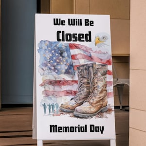 Memorial Day Closed Sign: Printable Business Decor (PDF Download, 8.5x11 US Letter Size)
