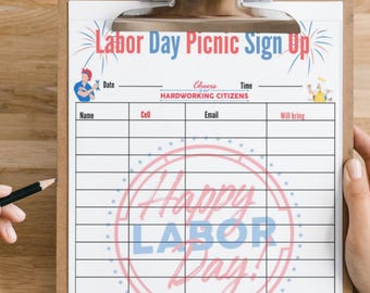 Labor Day Picnic Sign-Up Sheet & Menu Organizer,Printable  Potluck Sheet,Food/ Drink Sign-Up,Backyard Party Planner, Easy Event Organizer