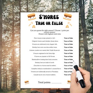 S&#39;mores Trivia Game: Camping Party Activity (PDF Download)
