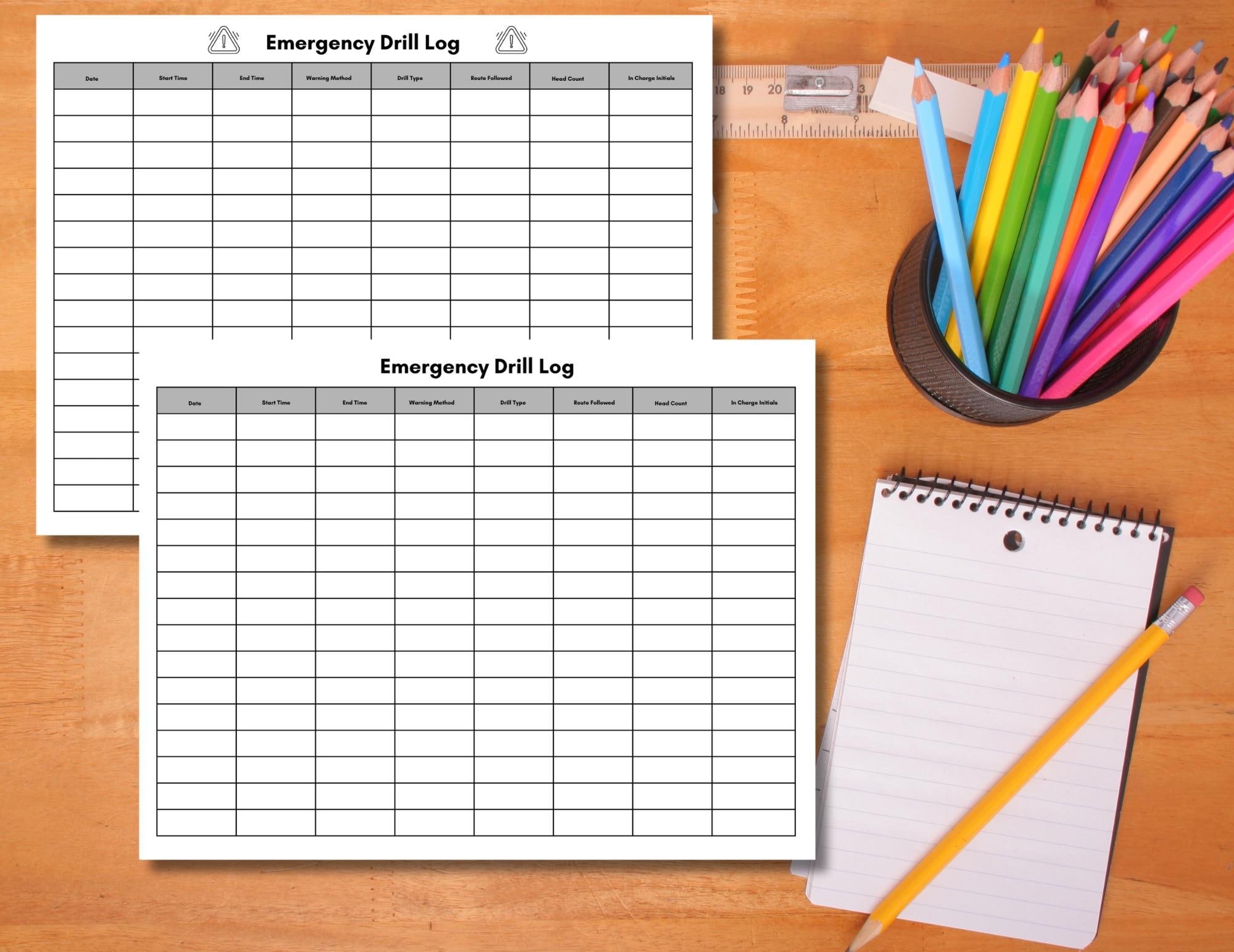 Emergency Drill Log: Fire, Evacuation, Lockdown - Printable Emergency ...