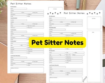 Pet Sitter Instruction Sheet,Vacation Pet Care Notes, Sitter Instructions, Dog Sitter, Cat Sitter, Pet Sitter Notes, Pet Sitter Checklist