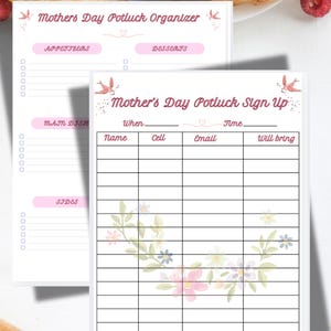 Printable Mother&#39;s Day Potluck Sign Up Sheet (Digital Download)