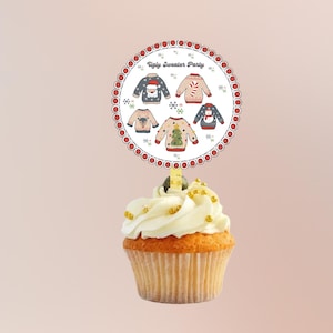 Ugly Sweater Party Cupcake Toppers: Holiday Dessert Decorations (PDF)