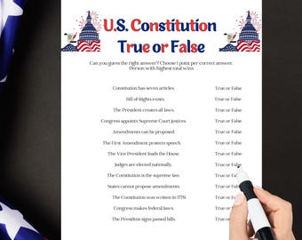 US Verfassung Trivia-Spiel: Familie / Klassenzimmer Aktivität (PDF herunterladbar), Quiz-Spiel der US-Regierung