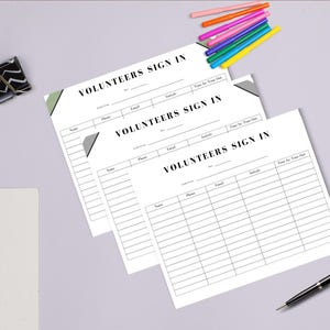 Volunteer Sign-in Sheet,printable Sign-up Form,volunteer Registration ...