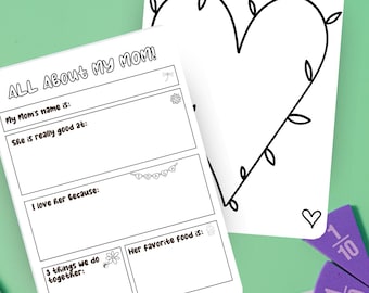 Afdrukbaar Alles over mijn moeder, Moederdag/verjaardagscadeau voor moeder/moeder, Moederdagactiviteit, kindercadeau voor mama, Moederdagvragenlijst
