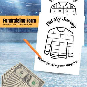 Mallar för insamling av hockeymaterial: Fyll min tröja, donationsspårare, utskrivbar insamling av hockeymaterial, finansiera min hockeysäsong