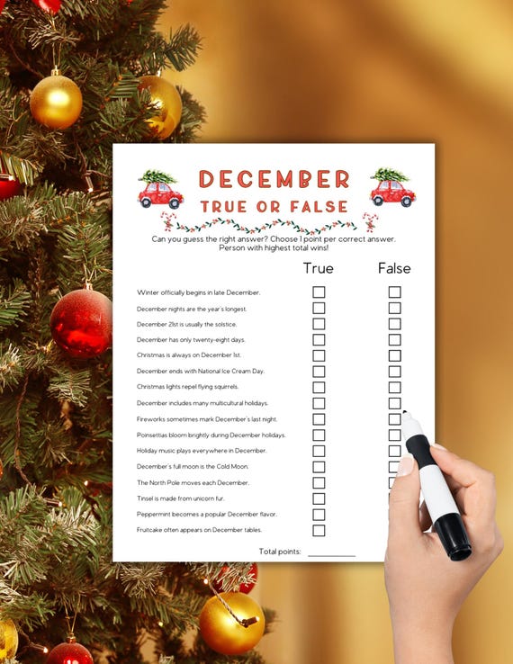 December Trivia Game,true or False Holiday Game,christmas Trivia, Christmas  Party Game, Fun Christmas Games, Christmas Quiz - Etsy