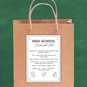 High School Survival Kit Tag: Printable Gift Bag Label (PDF Download 3x5, 4x5, 5x7in)