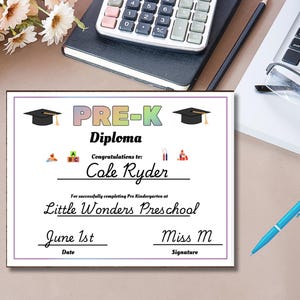 Druckbares, bearbeitbares, Pre-K-Diplom für Pre-K-Graduierte, minimalistisches, tintenfreundliches Pre-K-Diplom-Zertifikat, bestandenes Pre-K-Zertifikat