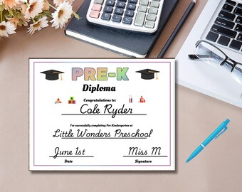 Fillable Pre-K Diploma Template: Minimalist Certificate Award (PDF File), pre k diploma template pdf, Pre k graduation certificate, pre k