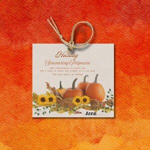 Holiday Potpourri Gift Tag: Printable Simmering Instructions (PDF Download)Christmas Potpourri Sachet favor tag, DIY  holiday gift tag