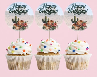 Southwestern Geburtstag Cupcake Toppers, Cowboy Geburtstag Cupcake Toppers - druckbare Southwestern Party Feier