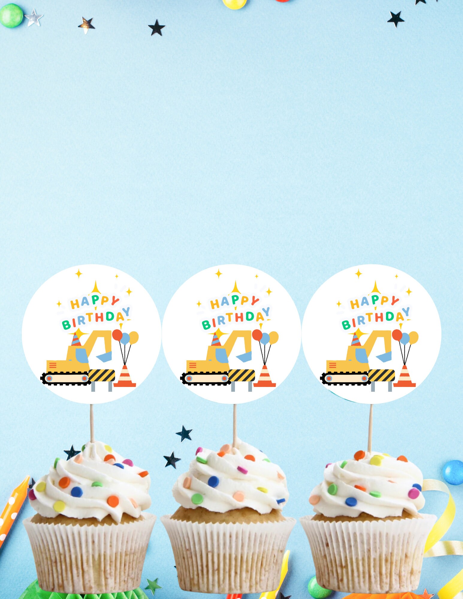 Alzata Per Torte E Cupcake A Tema Costruzioni - Torre A 3 Piani Per Feste Di Compleanno Con Escavatori - 2