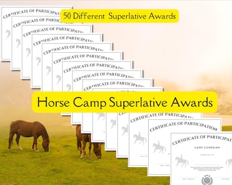 Horse Camp Superlative Awards,Printable Equestrian Certificates, horse camp awards certificates, Horse camp certificate, equestrian trophy