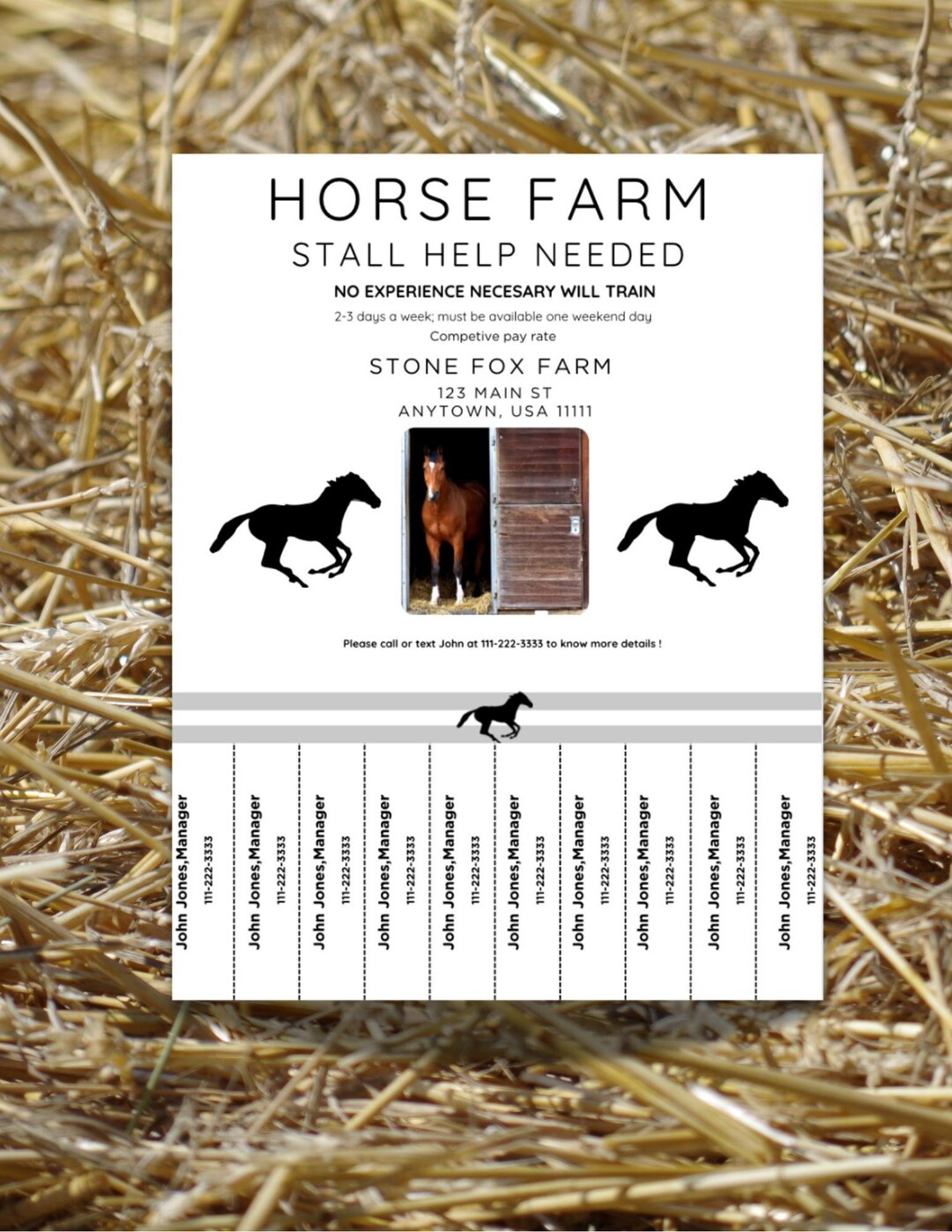 Horse Farm Job Flyer,help Wanted Ad With Tear-away Tabs,barn Hand ...