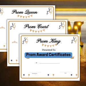 Prom Awards Certificates: Prom King, Queen, Court (Printable PDF Download)