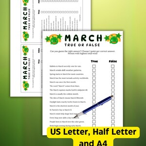 March True or False Game, March Trivia game, Classroom March True/False trivia game,March family game night trivia, pub trivia,March games image 3