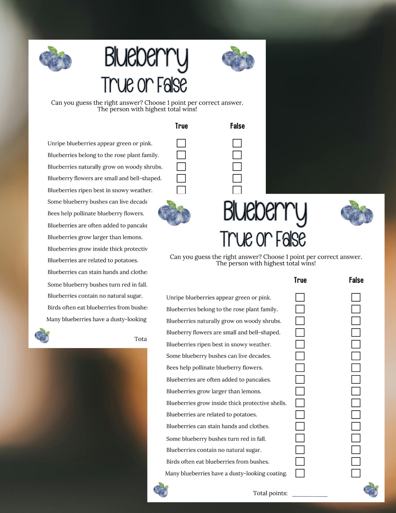 Blueberry Trivia Game Printable, Blueberry Trivia Quiz Game, Blueberry ...