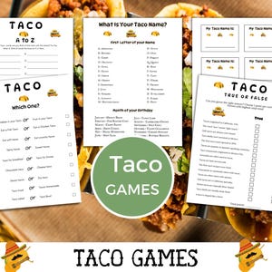 Pacote de jogos para festa de tacos: atividades para imprimir, jogos de festa com tema de tacos, pacote de jogos de tacos, pacote de jogos de festa com tema de festa