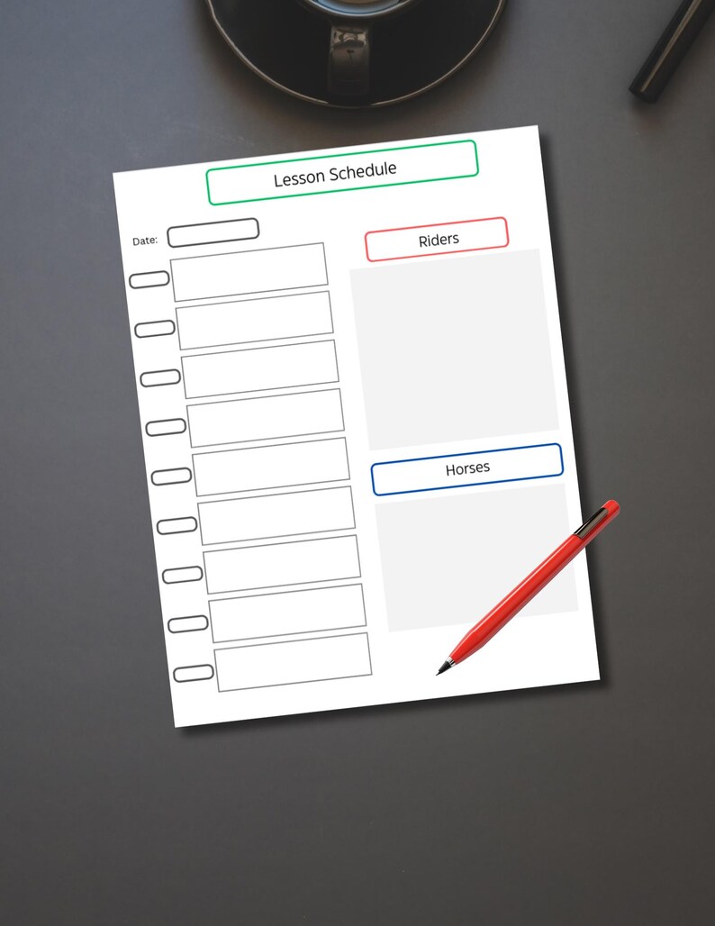 Horse Lesson Schedule Template: Week & Weekend Planner, Lesson Barn ...