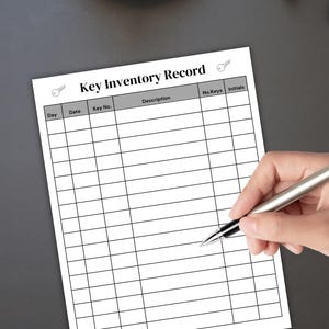Afdrukbaar sleutelinventarisblad, basissleutellijst, sleutelcatalogus, sleutelbeheer, sleutelregister, sleutelcontrolelijst, hoofdsleutellijst, sleuteldatabase