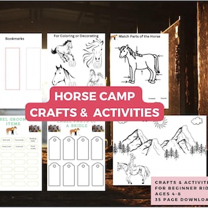 Horse Camp Activity Bundle:Beginner horse camper Worksheets (Ages 4-8),Equestrian Learning Pages, Kids Coloring Sheets, Horse practice pages