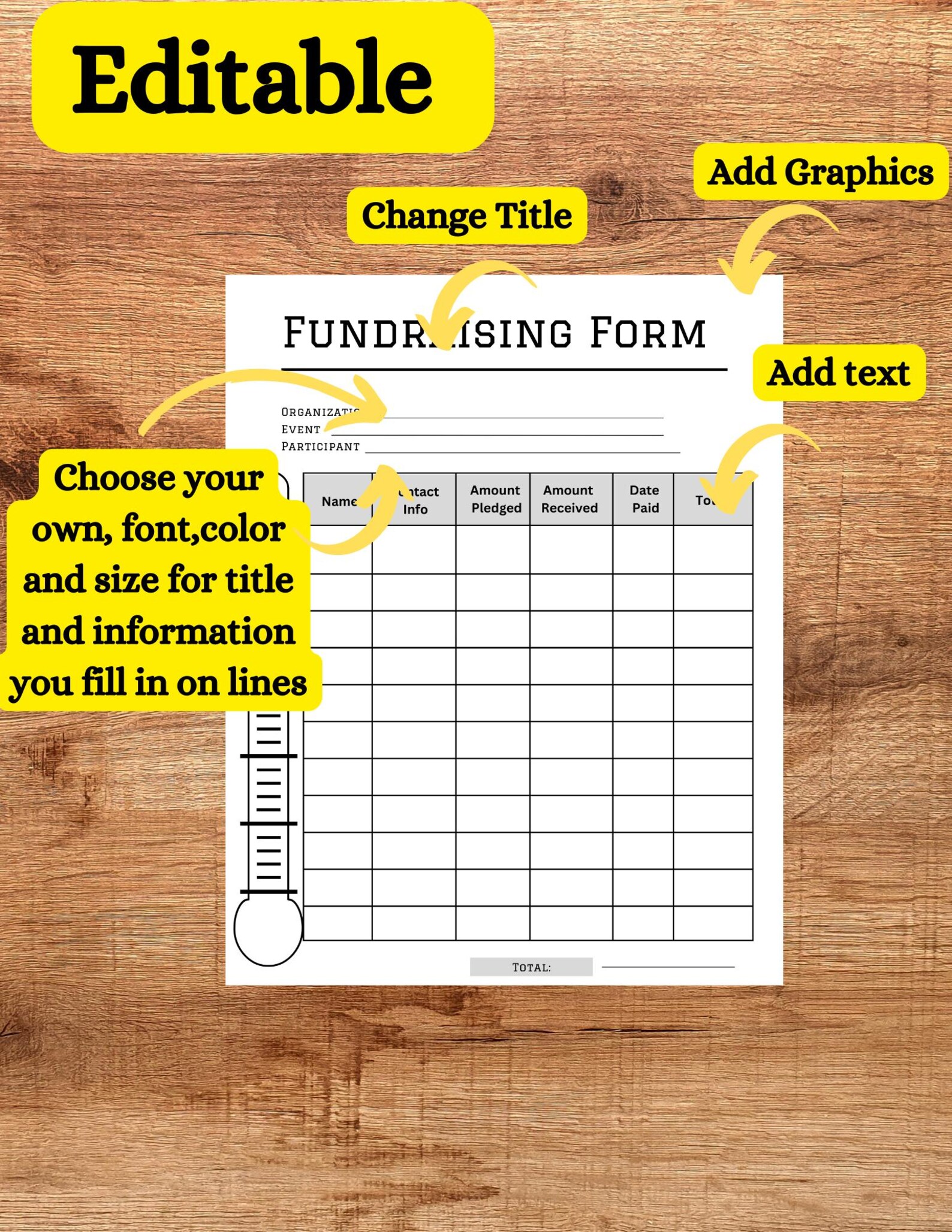 Printable Fundraising Form: Charity Event Donation Tracker , Charity ...