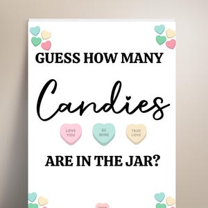 Valentine&#39;s Day Candy Guessing Game: Printable Raffle Cards & Sign (PDF Download) how many candies February Valentines day raffle