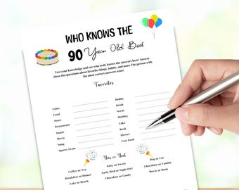 Who Knows The 90 Year Old Best , 90th birthday -3 game bundle, Born in 1935 Games, 90th birthday activities, 90th birthday quiz games
