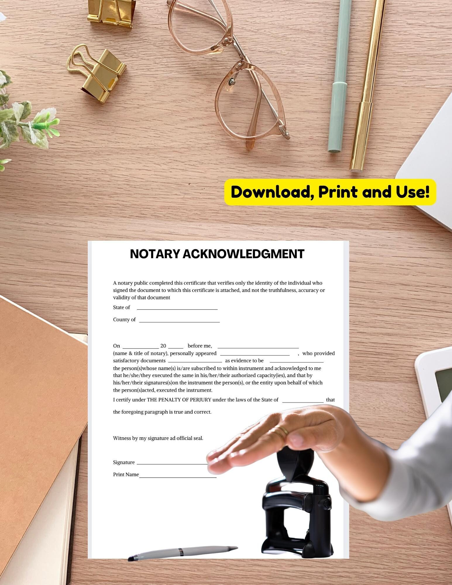Notary Acknowledgment Form, Fillable Printable, Notary Form ...
