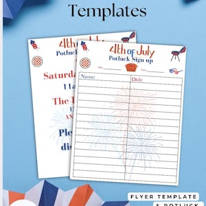 Flyer et feuille d'inscription pour le repas-partage du 4 juillet, affiche pour le jour de l'indépendance et formulaire d'inscription pour le repas-partage, fête du 4 juillet Inscription au repas-partage, fête du 4 juillet